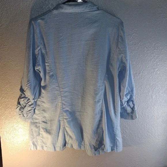 Light Blue H Halston Linen Blend Blazer with Ruffled Sleeves M - Picture 6 of 6